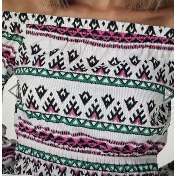 Wrangler Retro Womens Boho Off-Shoulder Top L Multicolor Rayon - Picture 3 of 16